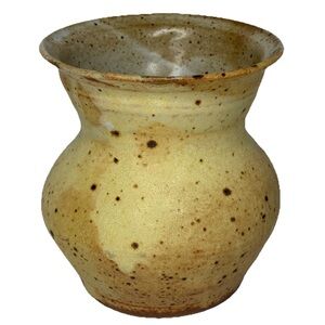 Handmade Signed Speckled Stoneware Art Pottery Vase Earthy 4”